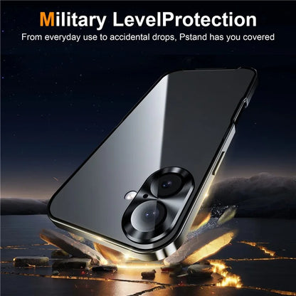 For iPhone 16 Case Aluminium Alloy Frame Matte PC Back Phone Cover with Lens Protector