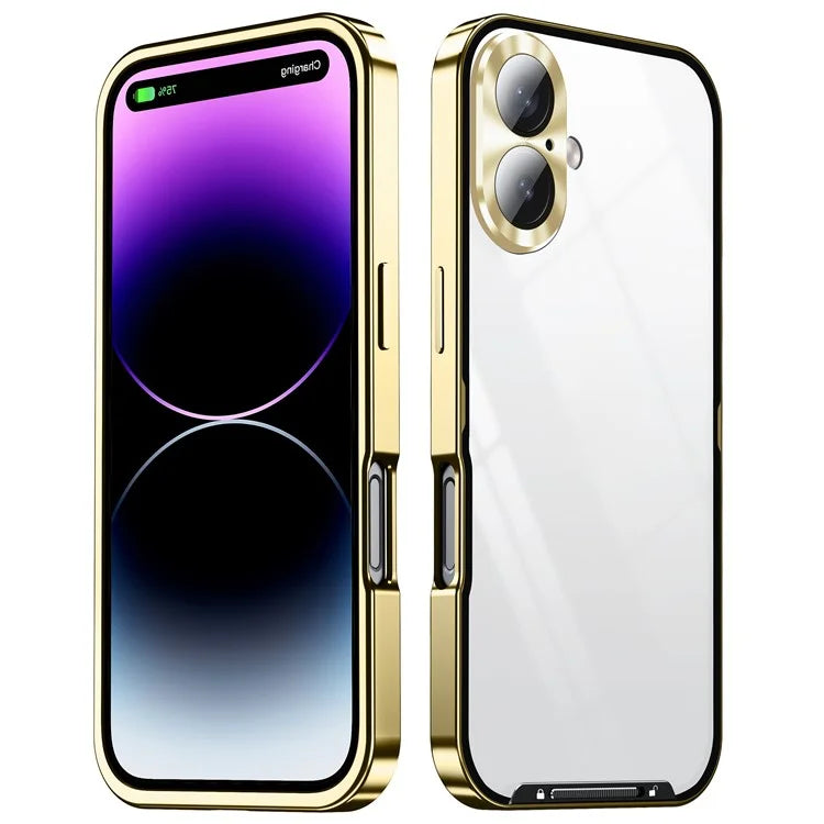 For iPhone 16 Case Aluminium Alloy Frame Matte PC Back Phone Cover with Lens Protector