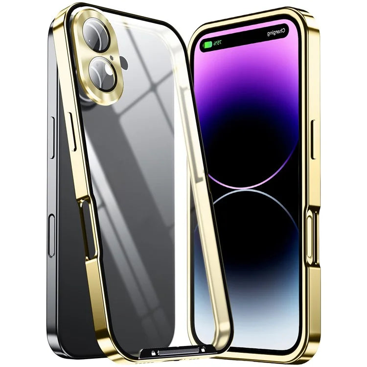 For iPhone 16 Case Aluminium Alloy Frame Matte PC Back Phone Cover with Lens Protector