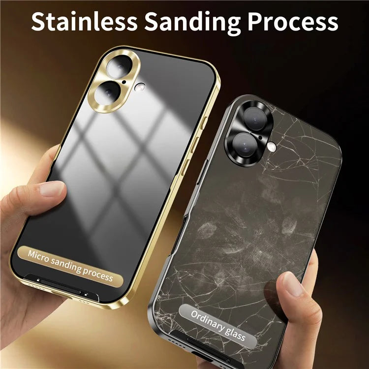 For iPhone 16 Case Aluminium Alloy Frame Matte PC Back Phone Cover with Lens Protector
