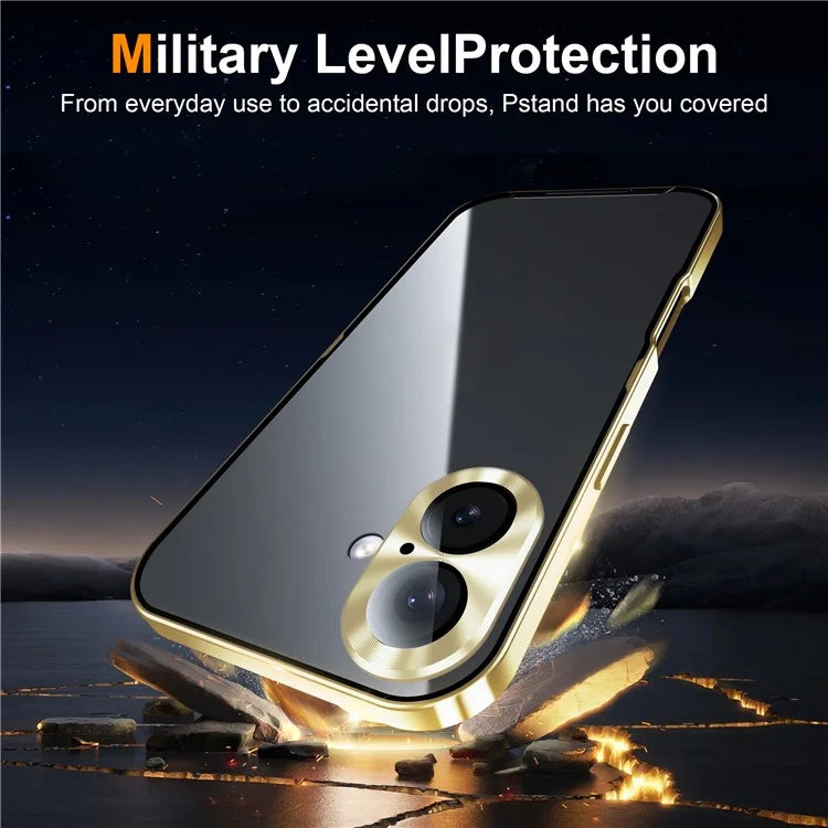 For iPhone 16 Case Aluminium Alloy Frame Matte PC Back Phone Cover with Lens Protector