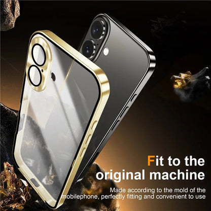 For iPhone 16 Case Aluminium Alloy Frame Matte PC Back Phone Cover with Lens Protector