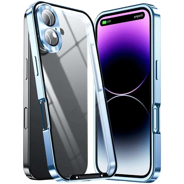 For iPhone 16 Case Aluminium Alloy Frame Matte PC Back Phone Cover with Lens Protector