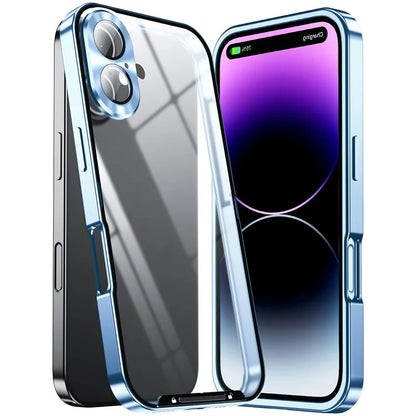 For iPhone 16 Case Aluminium Alloy Frame Matte PC Back Phone Cover with Lens Protector