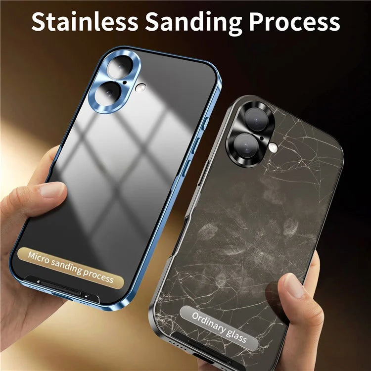 For iPhone 16 Case Aluminium Alloy Frame Matte PC Back Phone Cover with Lens Protector