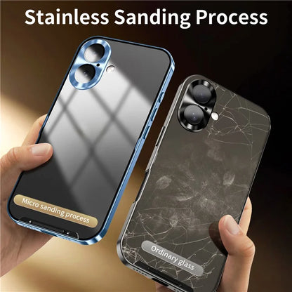 For iPhone 16 Case Aluminium Alloy Frame Matte PC Back Phone Cover with Lens Protector