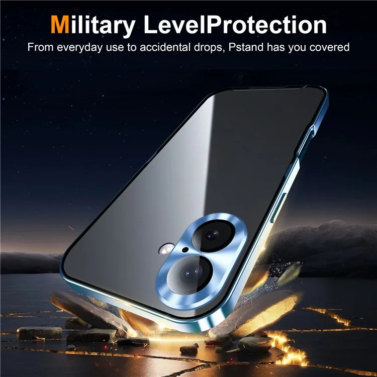 For iPhone 16 Case Aluminium Alloy Frame Matte PC Back Phone Cover with Lens Protector