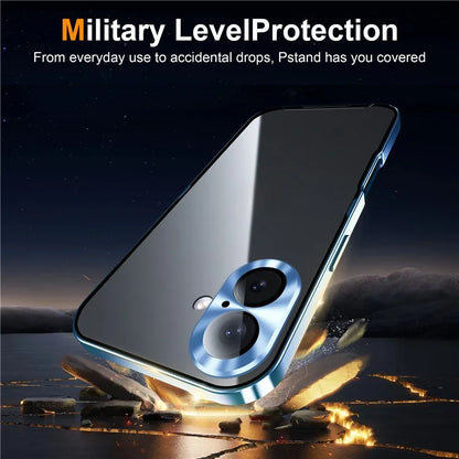 For iPhone 16 Case Aluminium Alloy Frame Matte PC Back Phone Cover with Lens Protector