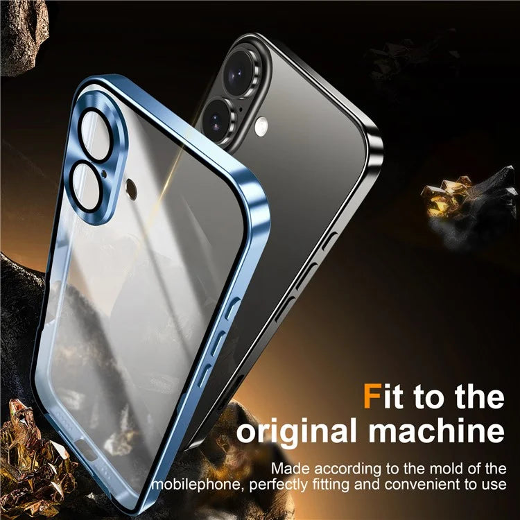 For iPhone 16 Case Aluminium Alloy Frame Matte PC Back Phone Cover with Lens Protector