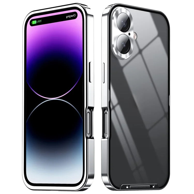For iPhone 16 Case Aluminium Alloy Frame Matte PC Back Phone Cover with Lens Protector