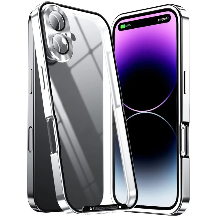 For iPhone 16 Case Aluminium Alloy Frame Matte PC Back Phone Cover with Lens Protector