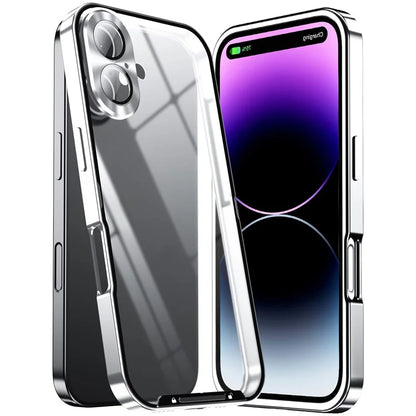 For iPhone 16 Case Aluminium Alloy Frame Matte PC Back Phone Cover with Lens Protector