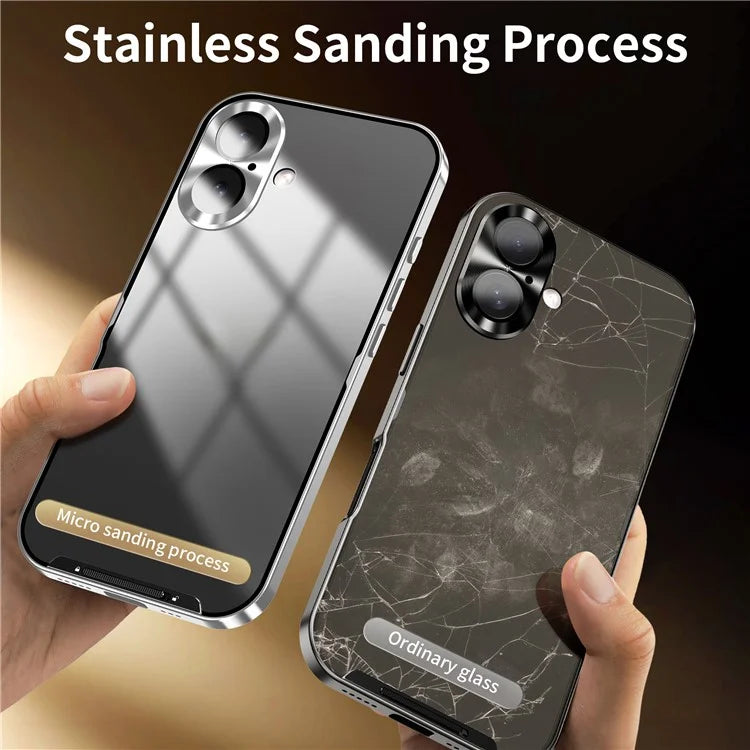For iPhone 16 Case Aluminium Alloy Frame Matte PC Back Phone Cover with Lens Protector