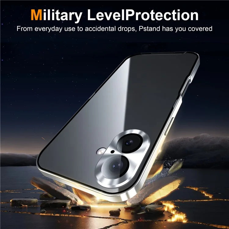 For iPhone 16 Case Aluminium Alloy Frame Matte PC Back Phone Cover with Lens Protector