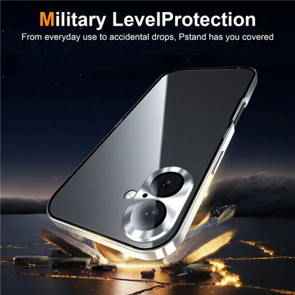 For iPhone 16 Case Aluminium Alloy Frame Matte PC Back Phone Cover with Lens Protector