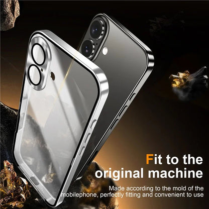 For iPhone 16 Case Aluminium Alloy Frame Matte PC Back Phone Cover with Lens Protector