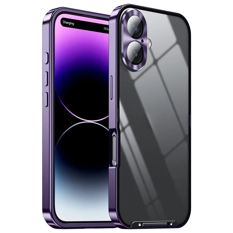 For iPhone 16 Case Aluminium Alloy Frame Matte PC Back Phone Cover with Lens Protector
