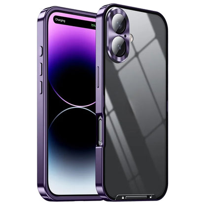 For iPhone 16 Case Aluminium Alloy Frame Matte PC Back Phone Cover with Lens Protector