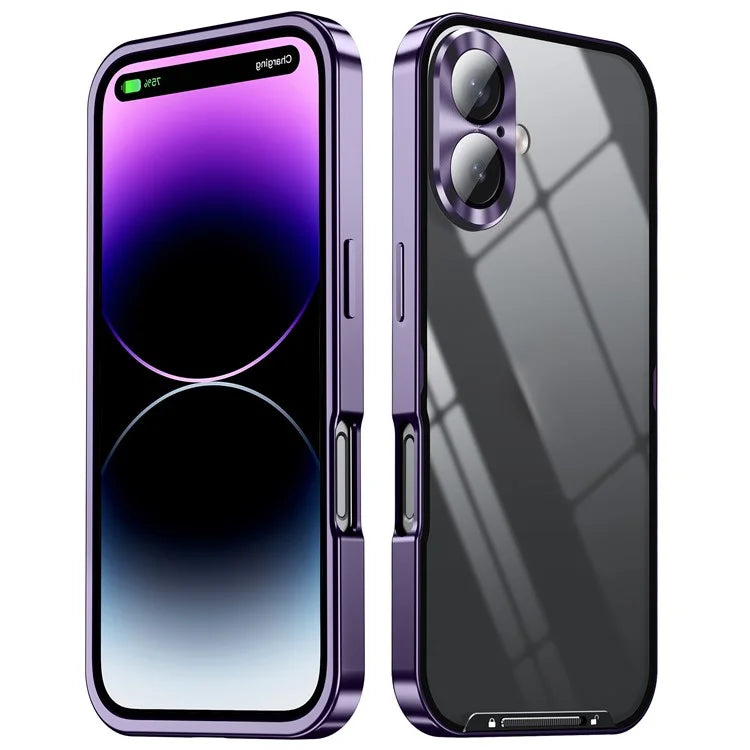 For iPhone 16 Case Aluminium Alloy Frame Matte PC Back Phone Cover with Lens Protector