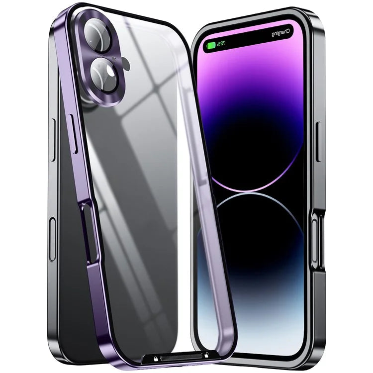 For iPhone 16 Case Aluminium Alloy Frame Matte PC Back Phone Cover with Lens Protector