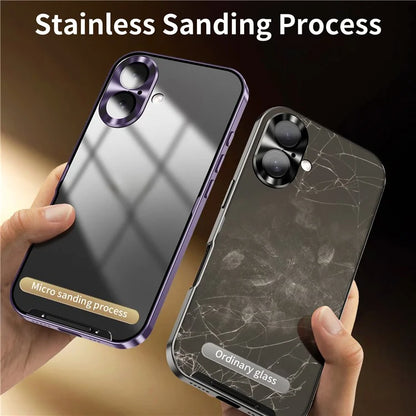 For iPhone 16 Case Aluminium Alloy Frame Matte PC Back Phone Cover with Lens Protector