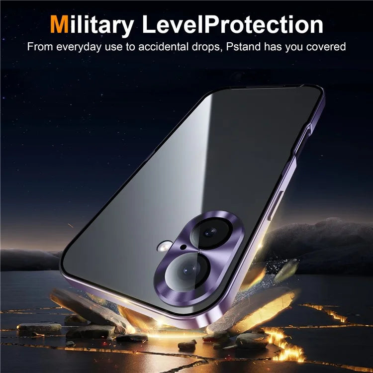 For iPhone 16 Case Aluminium Alloy Frame Matte PC Back Phone Cover with Lens Protector