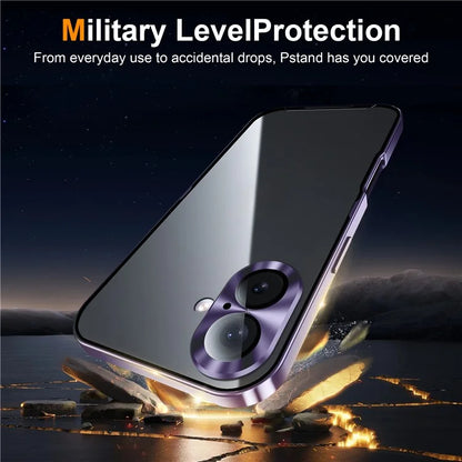 For iPhone 16 Case Aluminium Alloy Frame Matte PC Back Phone Cover with Lens Protector