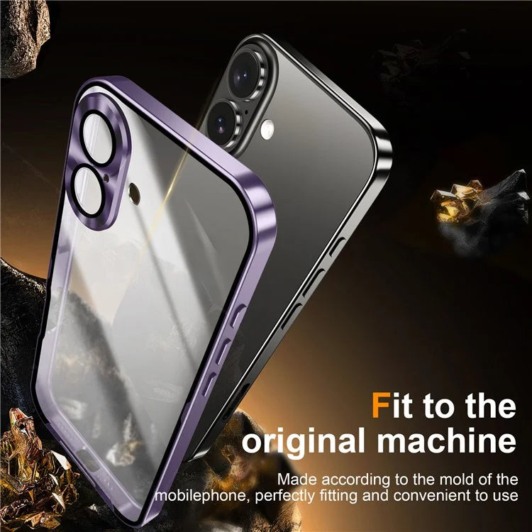 For iPhone 16 Case Aluminium Alloy Frame Matte PC Back Phone Cover with Lens Protector