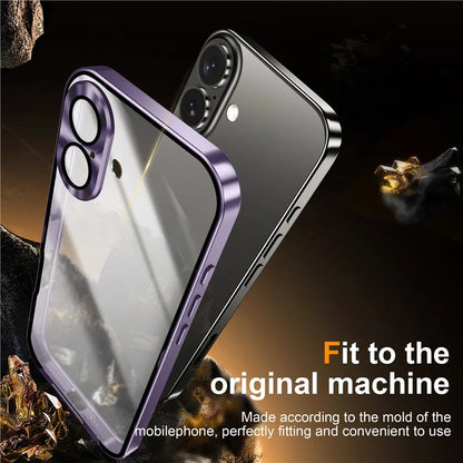 For iPhone 16 Case Aluminium Alloy Frame Matte PC Back Phone Cover with Lens Protector