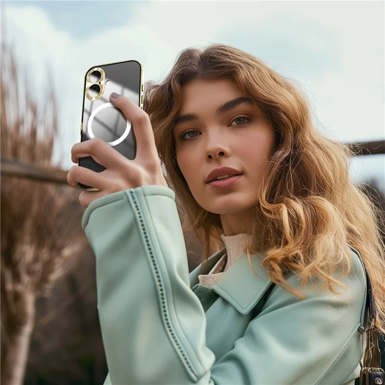 For iPhone 16 Case Compatible with MagSafe Metal Frame Matte Phone Cover