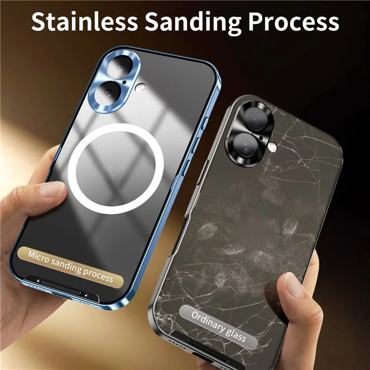 For iPhone 16 Case Compatible with MagSafe Metal Frame Matte Phone Cover