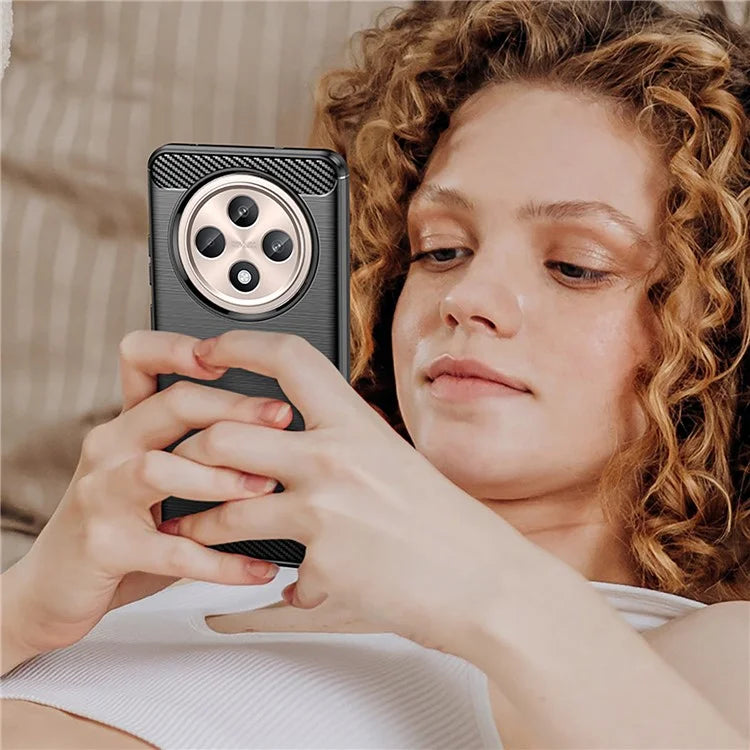 For Oppo Reno12 F 4G / Reno12 F 5G Case Carbon Fiber Texture TPU Brushed Phone Cover