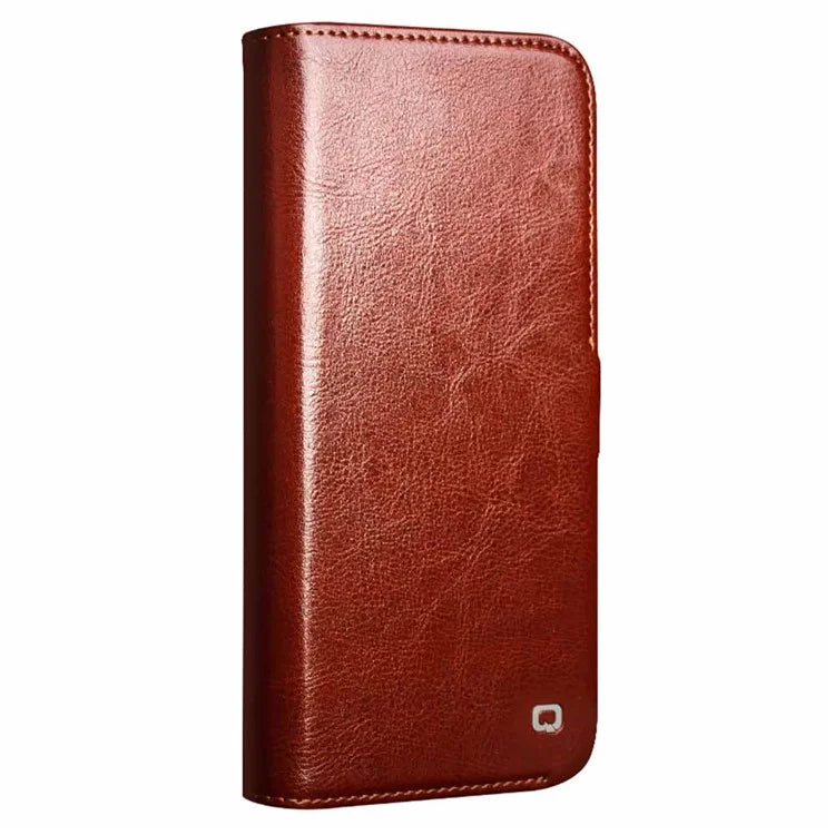 QIALINO For iPhone 16 Pro Max Case TPU+Genuine Cow Leather Wallet Phone Cover