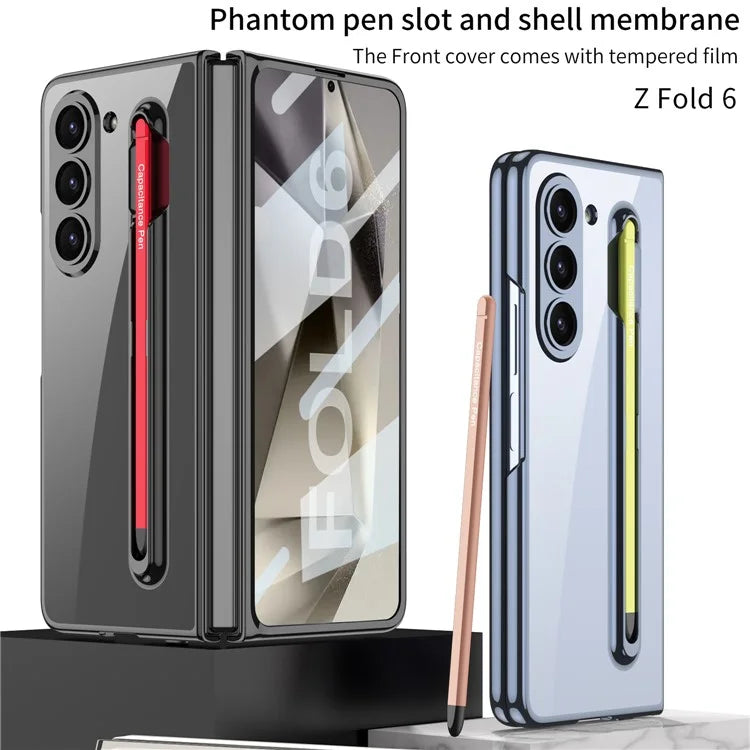 GKK For Samsung Galaxy Z Fold6 5G Case Electroplating PC Phone Cover with Screen Film, Pencil