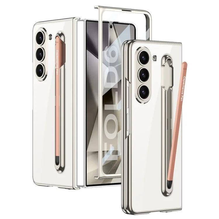 GKK For Samsung Galaxy Z Fold6 5G Case Electroplating PC Phone Cover with Screen Film, Pencil