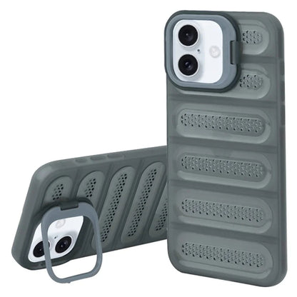 For iPhone 16 Plus Case Heat Dissipation Kickstand Airbags Anti-Drop TPU+PC Phone Cover