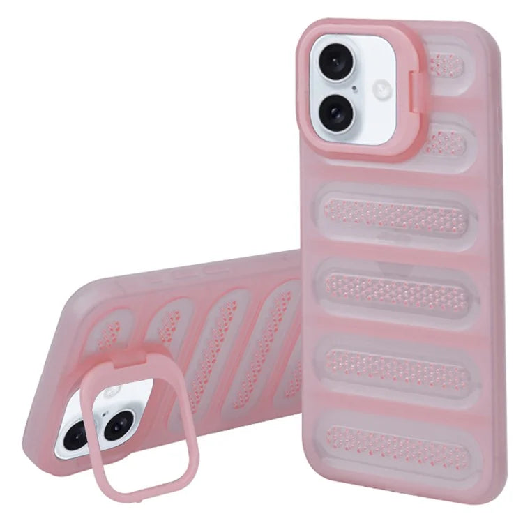 For iPhone 16 Plus Case Heat Dissipation Kickstand Airbags Anti-Drop TPU+PC Phone Cover
