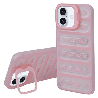 For iPhone 16 Plus Case Heat Dissipation Kickstand Airbags Anti-Drop TPU+PC Phone Cover