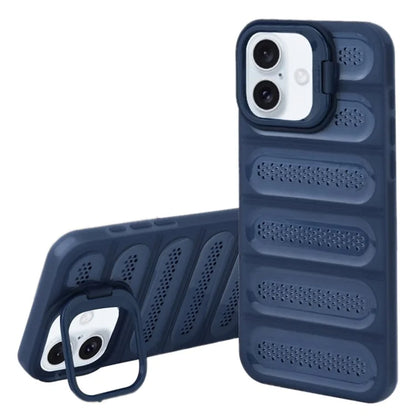 For iPhone 16 Plus Case Heat Dissipation Kickstand Airbags Anti-Drop TPU+PC Phone Cover