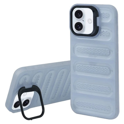For iPhone 16 Plus Case Heat Dissipation Kickstand Airbags Anti-Drop TPU+PC Phone Cover