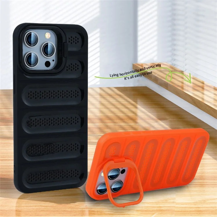 For iPhone 16 Pro Max Case Heat Dissipation Kickstand Airbags Anti-Drop TPU+PC Phone Cover
