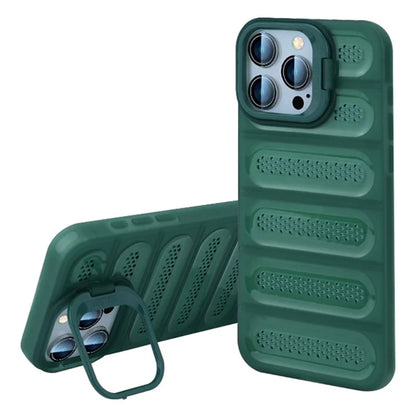 For iPhone 16 Pro Max Case Heat Dissipation Kickstand Airbags Anti-Drop TPU+PC Phone Cover