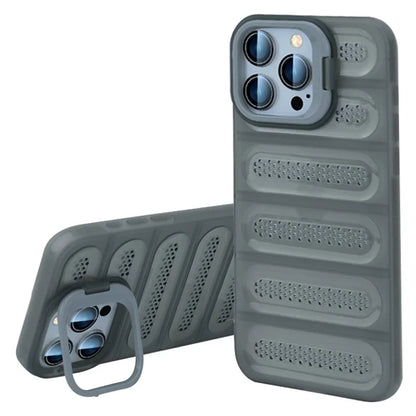 For iPhone 16 Pro Max Case Heat Dissipation Kickstand Airbags Anti-Drop TPU+PC Phone Cover