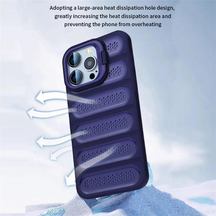 For iPhone 16 Pro Max Case Heat Dissipation Kickstand Airbags Anti-Drop TPU+PC Phone Cover