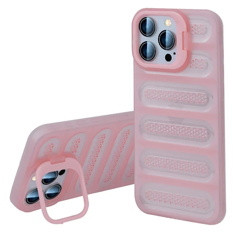 For iPhone 16 Pro Max Case Heat Dissipation Kickstand Airbags Anti-Drop TPU+PC Phone Cover