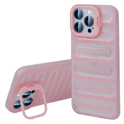 For iPhone 16 Pro Max Case Heat Dissipation Kickstand Airbags Anti-Drop TPU+PC Phone Cover