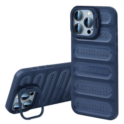 For iPhone 16 Pro Max Case Heat Dissipation Kickstand Airbags Anti-Drop TPU+PC Phone Cover