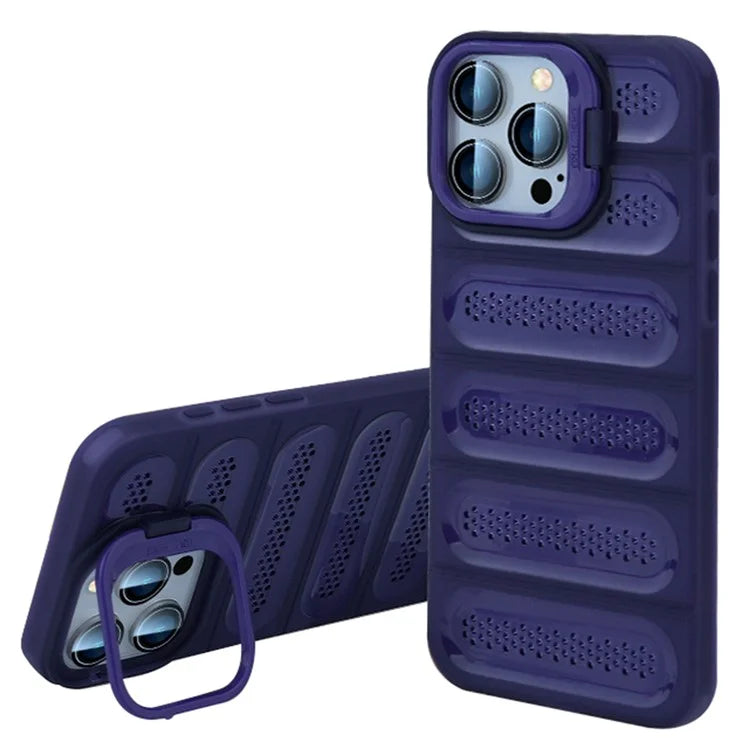 For iPhone 16 Pro Max Case Heat Dissipation Kickstand Airbags Anti-Drop TPU+PC Phone Cover