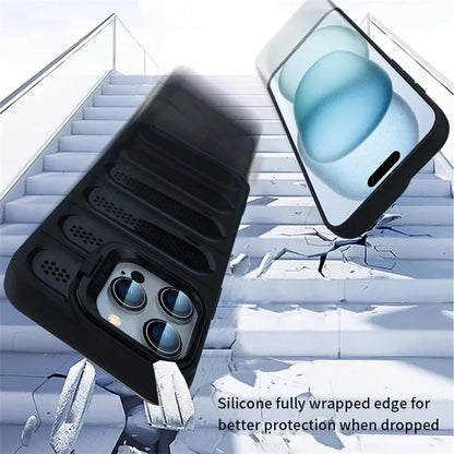 For iPhone 16 Pro Max Case Heat Dissipation Kickstand Airbags Anti-Drop TPU+PC Phone Cover