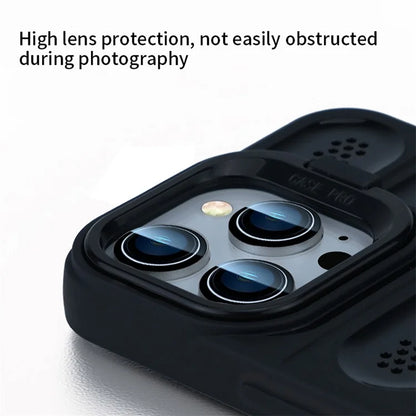 For iPhone 16 Pro Max Case Heat Dissipation Kickstand Airbags Anti-Drop TPU+PC Phone Cover